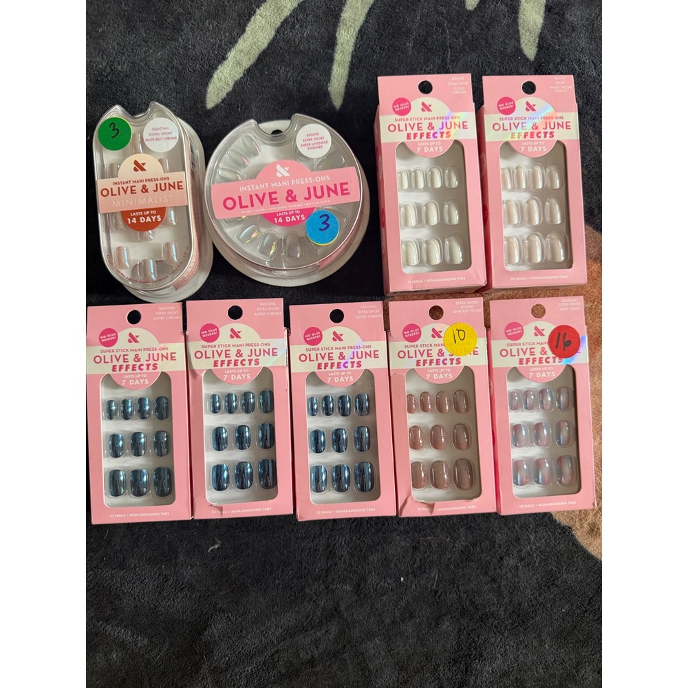 Olive & June Press On Nails Bundle 9pk Extra Short Chrome Velvet Shimmer New